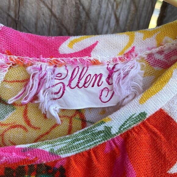 Vintage 60s Ellen G Shift Dress Small Floral Sleeveless Pnk Yellow Blue - Picture 2 of 4